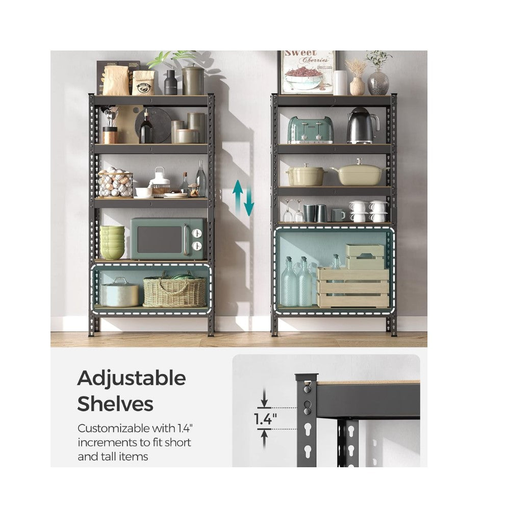 5-Tier Storage Shelves, 11.8 x 29.5 x 59.1 Inches, Load 1929 lb, for Shed Warehouse Basement Kitchen, Black