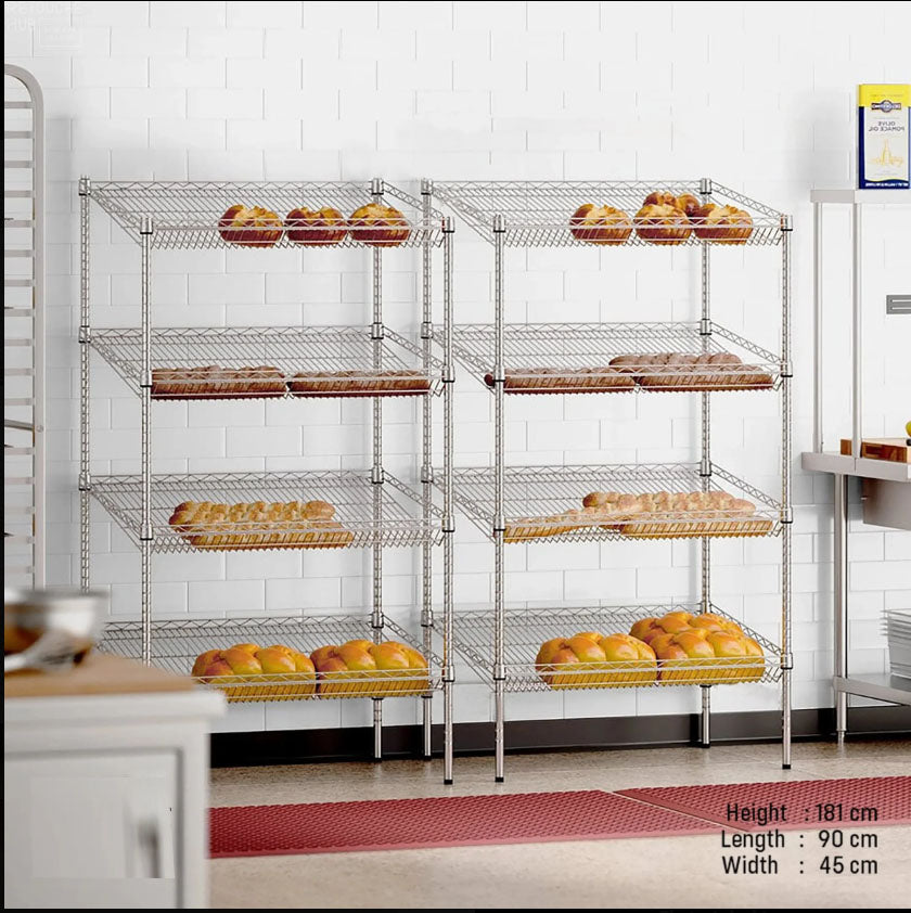 Mobile Slanted Wire Shelving Unit for Bakeries and Cafes