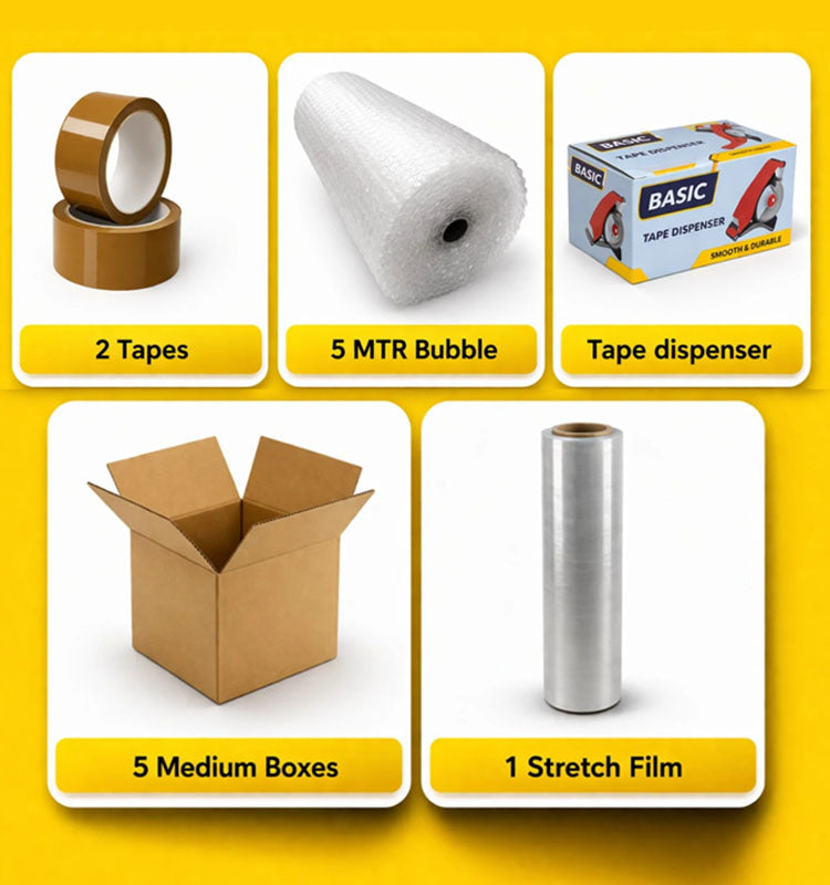 Small Moving Kit | 10x Cardboard Boxes + Bubble Wrap + Tape | Complete House Moving Pack