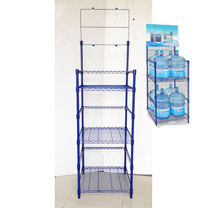 3-Tier Blue Metal Shelving Rack for Water Bottles with Sign Holder | 208cm Tall