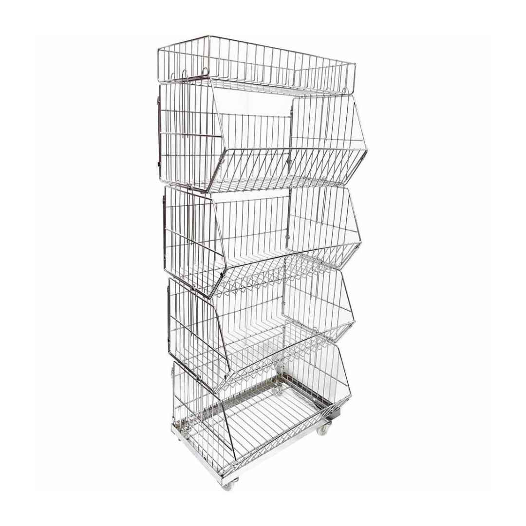 L 70 x W 40 x H 140cm Chips Snacks Kitchen Retail Rack  Basket Folding Black / Chrome / white
